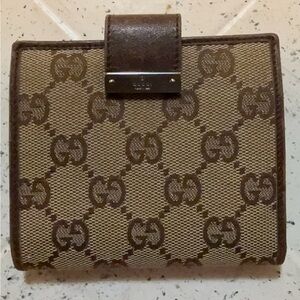 Gucci Brown Monogram Canvas Wallet Leather Edges